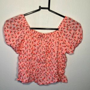 Youth size medium pink cherry pattern shirt